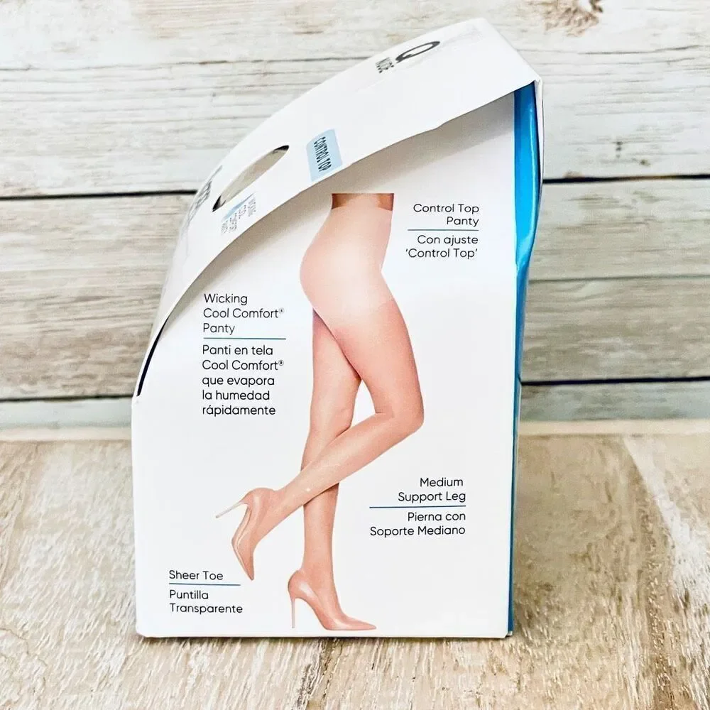 NWT 2 Pack L'eggs NUDE Q Sheer Energy Control Top Panty Compression Med Support